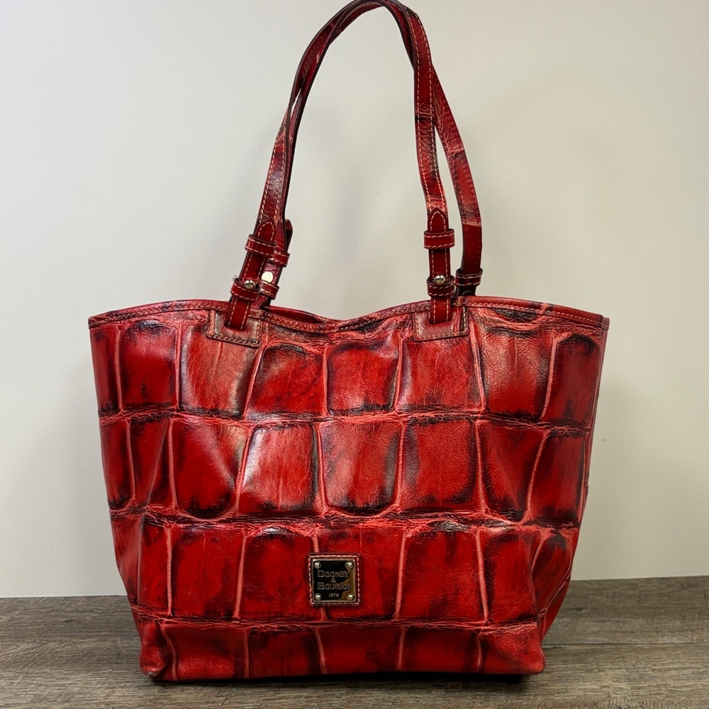 Dooney & Bourke Croco Embossed Leather Tote Bag Red Crocodile Shoulder Purse